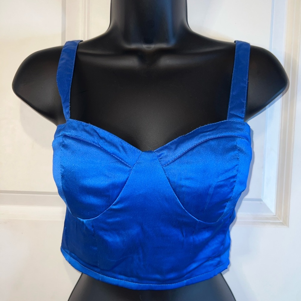 Blue Satin Crop Top